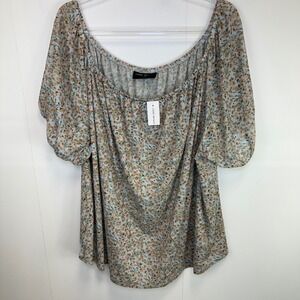 Lane Bryant Floral Blouse Off Shoulder Short Sleeve Plus Size 26/28‎ Cottagecore